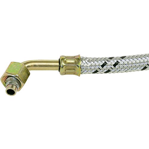 Flexibles de brûleurs fioul 3/8" Écrou-tournant x coude SR 8 LR m. cône, Écrou-tournant 1200 lg.