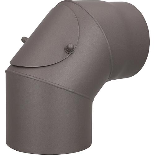 Coude tube de fumee laque avec porte de nettoyage DN150, 90°, gris fonte