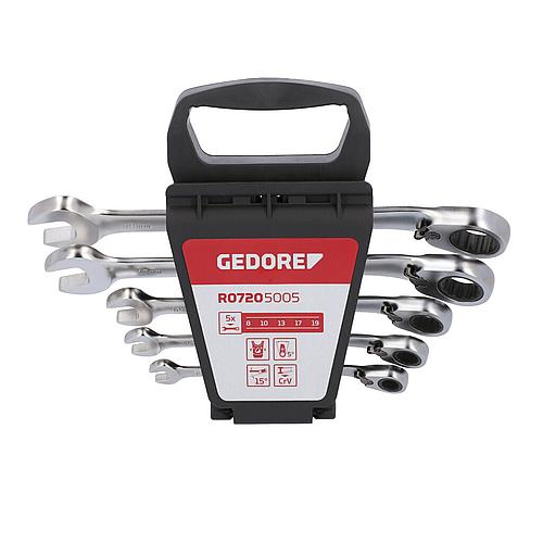 Jeu de clés mixtes GEDORE red plates à cliquet, reversibles Contenu : 8, 10, 13, 17, 19