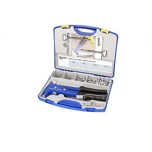 Jeu d'écrous à sertir GESIPA comprenant une pince pour écrous borgnes GBM et des écrous à sertir M4/5/6, 193 pièces