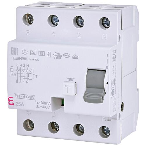 Disjoncteur différentiel EFI-4 G/KV, 4 pôles, type A, à action retardée Standard 1