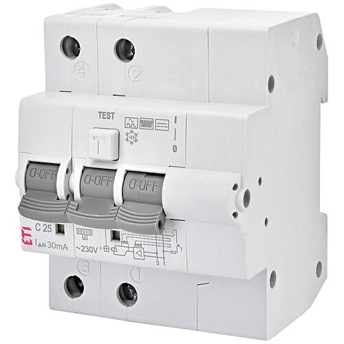 ETI Disjoncteur FI/LS KZS-4M, 2 pôles, type B, C25 / 0,03A, non retardé