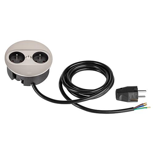 Bachmann TWIST 2 prise de table, 2x UTE, acier inoxydable, ronde, France