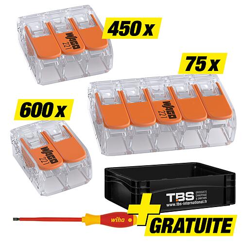 Kit de Bornes de raccordement, 1125 pièces + Tournevis GRATUIT + Mallette de transport Standard 1