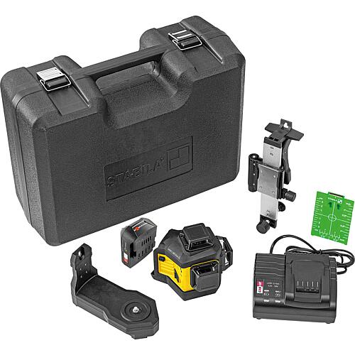Laser lignes croisées STABILA 12V LAX 600 G, autonivelant, 3 x 360° lignes laser vertes, portée max.: 40m mallette de transport