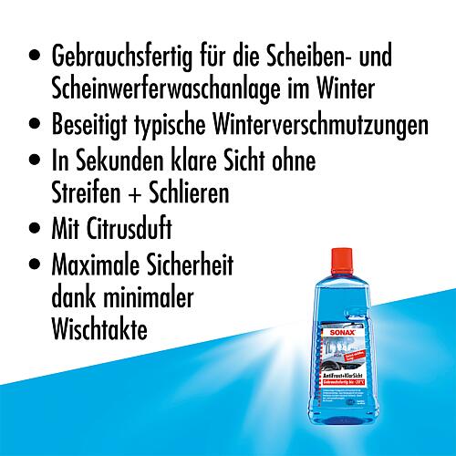 Nettoyant antigelpour vitres antigel SONAX AntiFrost + KlarSicht prêt à l'emploi jusqu'à -20°C Citrus