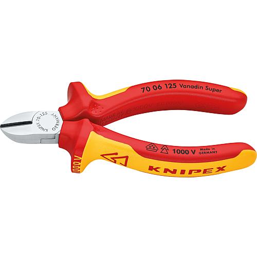 Pince coupante diagonale chromee isolee VDE. Avec poignee bicolore longueur 125 mm avec facette