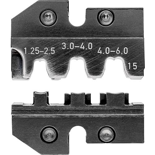 Jeu de matrices de sertissage pour pince à sertir, fiche drapeau et connecteurs ouverts non isolés, 1,25-2,5 et 3,0-6,0 ². Standard 1