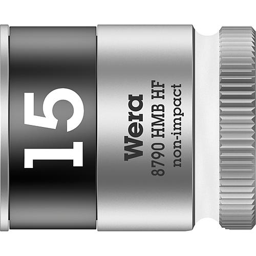 Douilles pour cliquet 6 pans Wera 8790 HMB HF à emmanchement 3/8", métrique, courtes, avec fonction de retenue, SW 15,0 x 29 mm