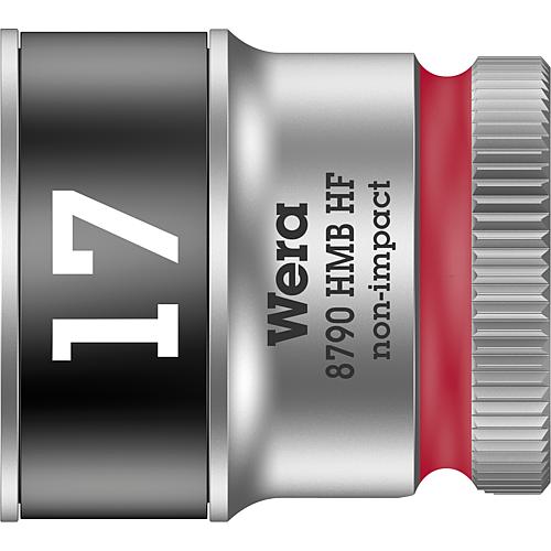 Douilles pour cliquet 6 pans extérieurs Wera 8790 HMB HF à emmanchement 3/8", métrique, courtes, avec fonction de retenue, SW 17,0 x 29 mm
