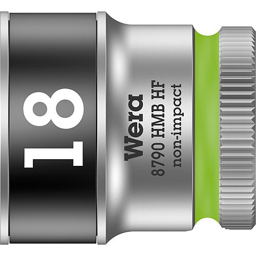 Douilles pour cliquet 6 pans Wera 8790 HMB HF à emmanchement 3/8", métrique, courtes, avec fonction de retenue, SW 18,0 x 29 mm