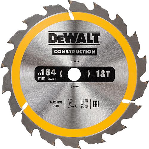 Lame de scie circulaire DeWALT construction D=184x16x2,6mm avec 18 dents
