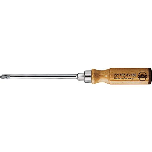 Tournevis Pozidriv manche bois, lame ronde avec aide pour clé hexagonale Standard 1