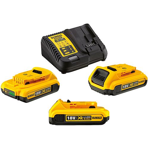 Batterie Li-Ion originale. Kit de démarrage Dewalt 18 V 3x batteries Li-Ion 2,0 Ah et chargeur