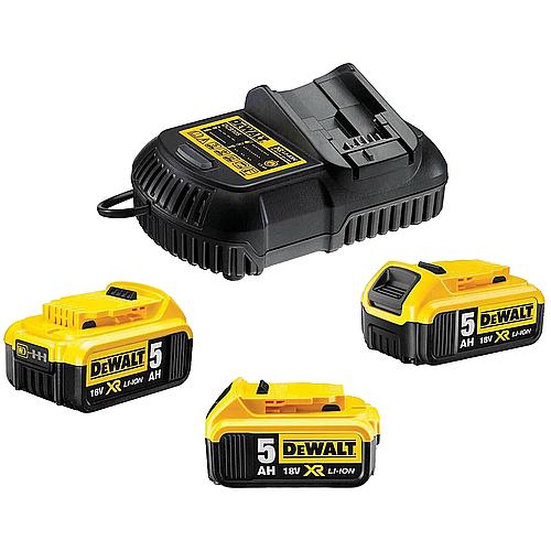 Batterie Li-Ion originale. Kit de démarrage Dewalt 18 V 3x batteries Li-Ion 5,0 Ah et chargeur
