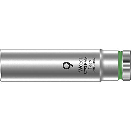 Douilles pour cliquet 6 pans Wera 8790 HMA Deep à emmanchement 1/4", métrique, longues, SW 9,0 x 50 mm