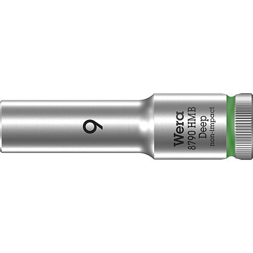Douilles pour cliquet 6 pans Wera 8790 HMB Deep à emmanchement 3/8", métrique, longues, SW 9,0 x 64 mm