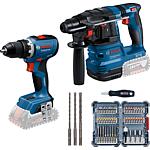 Kit d'outils sans fil, 18 V, 2 pièces, 
Perceuses-visseuses, Perforateurs-burineurs (sans batteries ni chargeur) 
+ Jeu d´embouts + Jeu de forets à percussion