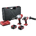 Jeu de batteries FLEX 18V, 2 pièces Perceuse-visseuse à chocs sans fil avec 2x Batteries 5,0 Ah et Chargeur