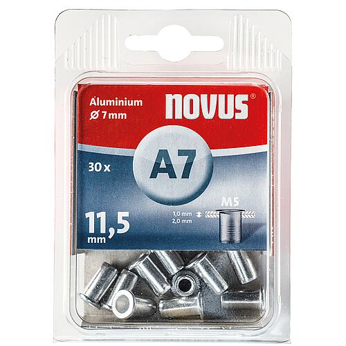 Ecrou à rivet type A7M5 Alu 7 x 11,5 mm UE = 30 pièces