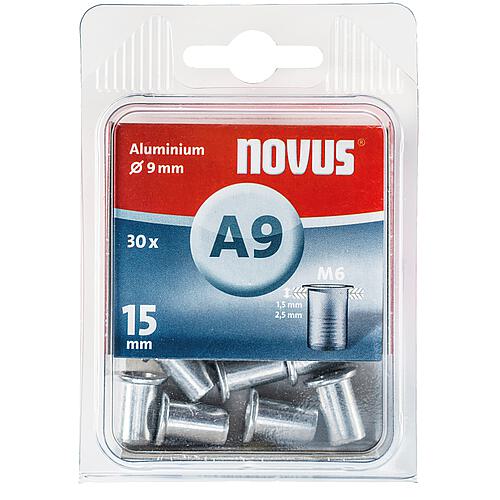 Ecrou à rivet type A9M6 alu 9 x 15 mm UE = 30 pièces