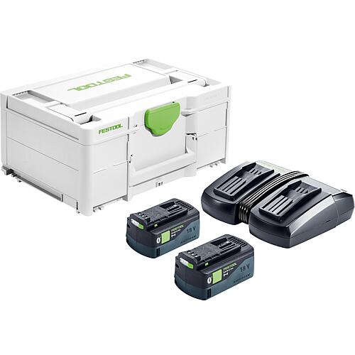 Kit batterie SYS, 18 V 2 x 5,0/TCL 6 DUO, 577707 avec 2 x 5 Ah batteries et chargeur avec mallette de transport Standard 1