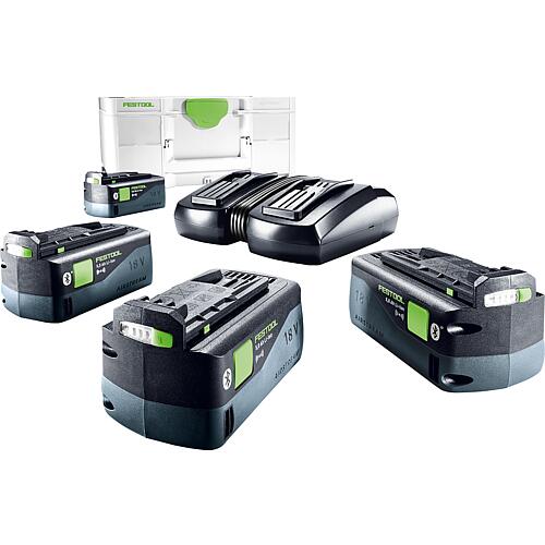 Kit batterie SYS 18V, 577709 4x5,0/TCL 6 DUO, avec 4 x 5 Ah batteries et chargeur avec mallette de transport