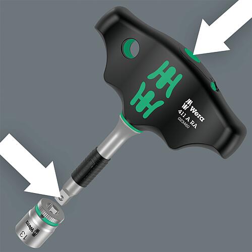 Kit de tournevis à douille à poignée transversale Kraftform Kompakt 400 RA Kit 2 pour douilles pour cliquet 1/4", six pans extérieurs, métrique, 10 pièces Anwendung 6