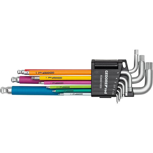 Jeu de clés mâles coudées six pans creux 9 pièces, code couleur Standard 1