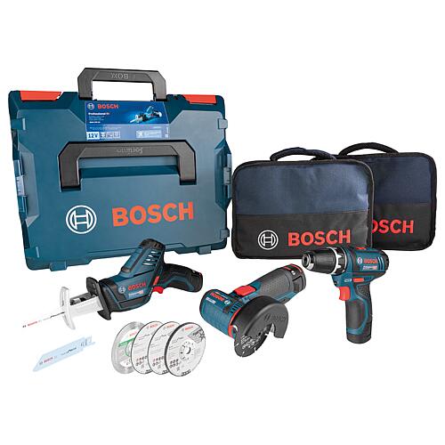 Kit sans fil GWS 12V-76 / GSA 12V-14 / GSB 12V-15, 3 pièces, 12 V, avec 4 batteries 2,0 Ah, chargeur, 2 x sacoches à outils et mallette de transport Standard 1