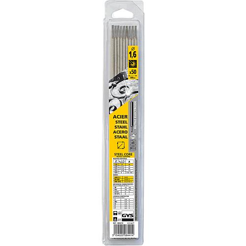 Baguette d'électrode Ø 1,6 mm pour acier sous blister plastique, Cond. = 50 Pièces