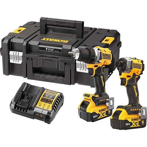 Jeu de batteries DCK2051P2T-QW, 2 pièces y compris Perceuses-visseuses, Visseuses à chocs sans fil, 2 x 5,0 Ah et Chargeur Standard 1