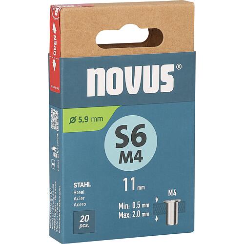 Écrous borgnes Novus type S6M4 6 x 11,0 mm
Cond. = 20 Pièces Standard 1
