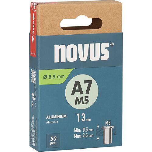 Écrous borgnes Novus type A7M5 alu 7 x 13,0 mm
Cond. = 50 Pièces Standard 1