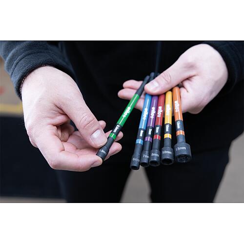 Kit de Clés à pipe Wiha 1/4", 6 pièces magnétiques, 150 mm, code couleur Anwendung 1