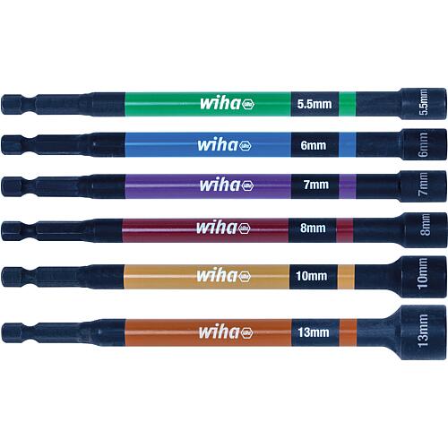 Kit de Clés à pipe Wiha 1/4", 6 pièces magnétiques, 150 mm, code couleur Standard 1