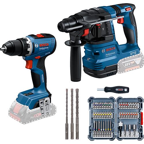 Kit professionnel BOSCH 2 pièces 18V, Perceuses-visseuses, Perceuse-visseuse sans fil sans Batteries ni Chargeurs + Jeu d'Embouts & Jeu de Forets Marteaux (BOSCH)