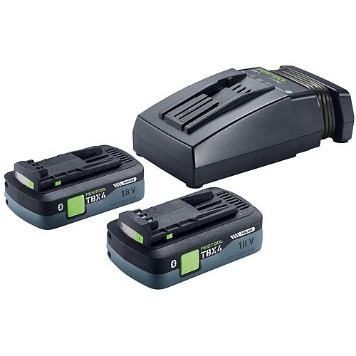 Jeu de batteries Festool 18 V 2x4,0/TCL 6, 578731 comprenant 2 batteries de 4,0 Ah et un chargeur Standard 1
