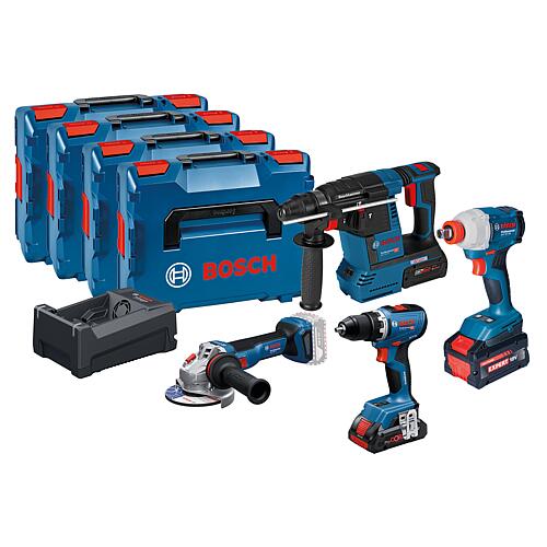 Akku-Maschinen-Set BOSCH PRO, 18 V, 4-teilig 
mit 1 x EXPERT 5,5 Ah 2 x GBA 5,0 Ah Akkus und Ladegerät Standard 1