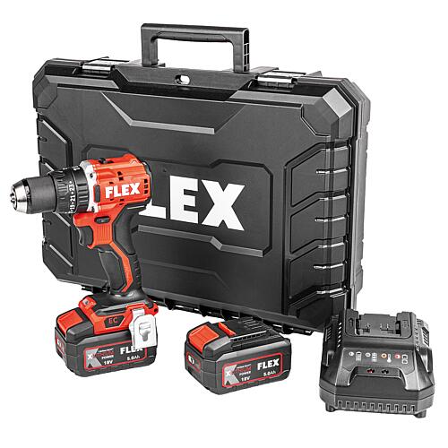 Perceuse-visseuse à percussion sans fil FLEX 18 V PD 2G 18-EC LD 55 TC avec 2 batteries de 5,0 Ah et un chargeur Standard 1