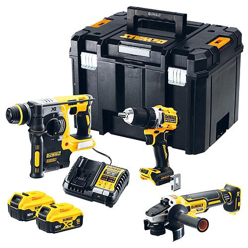 Akku-Maschinen-Set DeWALT, 18 V
3-teilig
mit 2 x 5,0 Ah Akkus und Ladegerät Standard 1