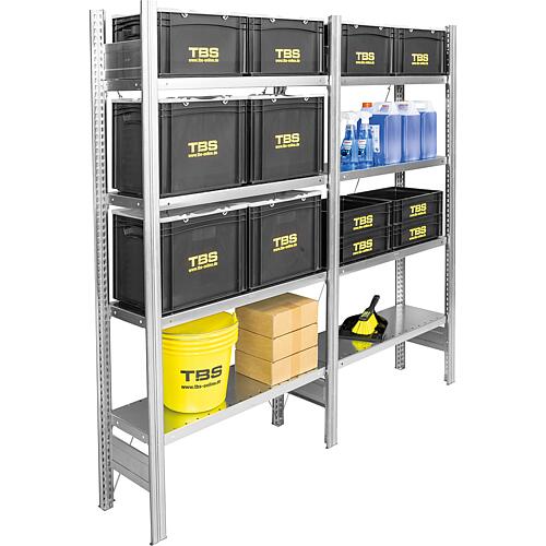 Elément de départ Bert avec 4 tablettes en acier, charge admissible par tablette 150 kg, charge admissible par élément 2000 kg, 1800 x 875 x 300 mm Standard