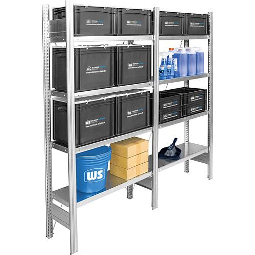 Elément de départ Bert avec 4 tablettes en acier, charge admissible par tablette 150 kg, charge admissible par élément 2000 kg, 1800 x 875 x 300 mm Standard