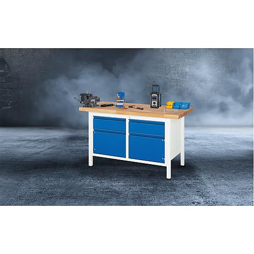 Établi BASIC-8 avec 2 tiroirs et 2 portes battantes avec plan de travail en hêtre massif, 40 mm