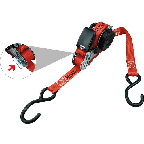Sangle d'arrimage à cliquet avec enrouleur automatique, 2 parties, sangle 25mm, longueur 5m, 350 daN