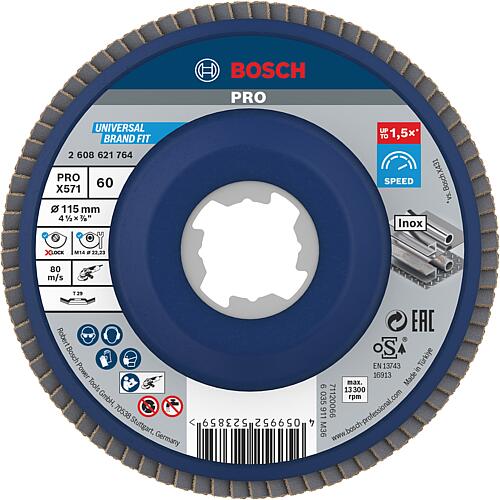 Disque abrasif a lamelles BOSCH coude avec insert X-Lock diam. 115mm K60