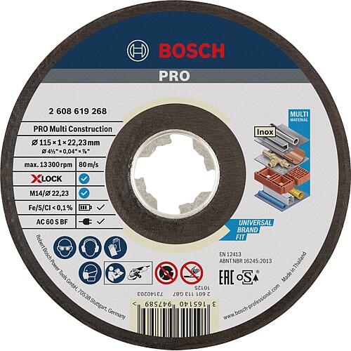 Disque de découpe BOSCH® pour métal, acier, métaux non ferreux, pierre, marbre et plastique avec alésage X-Lock, droit Standard 1