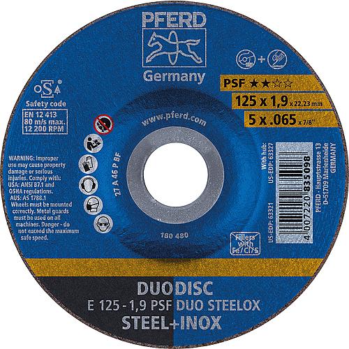 Disque de découpage/à meuler PFERD, Ø 125 x 1,9 x 22,23mm coudé, pour acier, inox