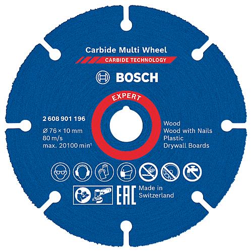 Disque à tronçonner EXPERT Multiwheel pour le bois,  bois avec clous, l'aggloméré, contreplaqué, bois stratifié pressé, panneau MDF revêtu et non revêtu, cuivre, stratifié panneaux de sol, polyamide, droit Standard 1