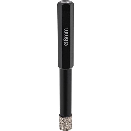 Couronne de perçage à sec pour carrelage Soldia Ø 8 mm, porte-outil 6 pans, refroidissement intégré
